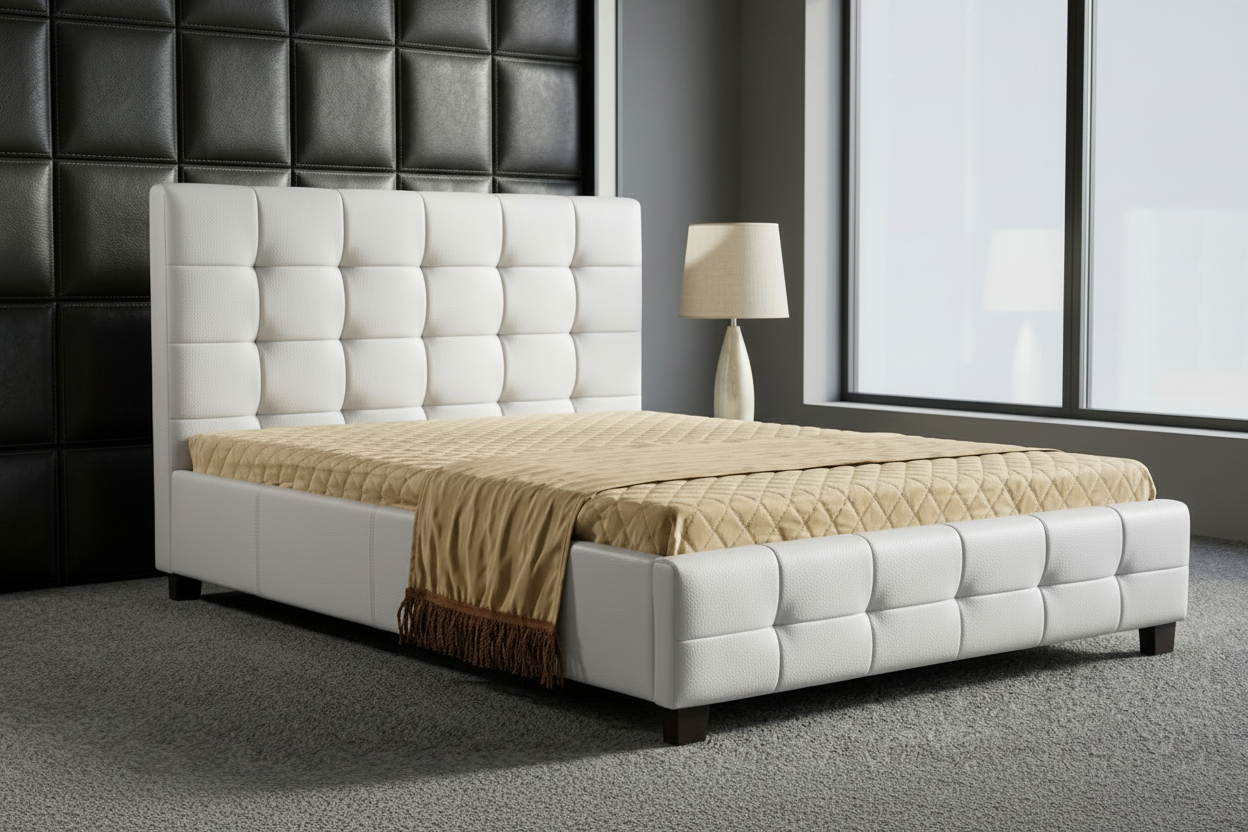 PU Leather Upholstered Bed Frame with Headboard & Slats
