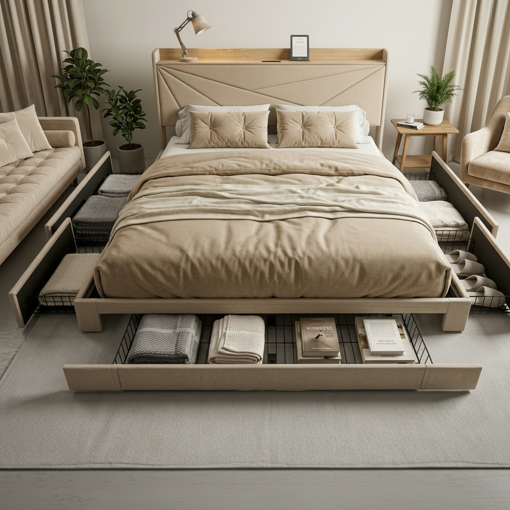 Modern Storage Bed Frame ! USB + TYPE-C + Power Outlet ! Drawer& Side Storage