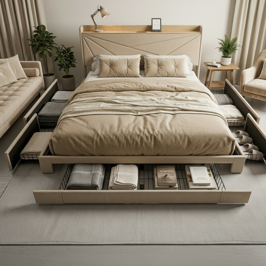 Modern Storage Bed Frame ! USB + TYPE-C + Power Outlet ! Drawer& Side Storage