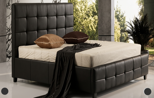 PU Leather Upholstered Bed Frame with Headboard & Slats