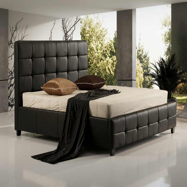 PU Leather Upholstered Bed Frame with Headboard & Slats