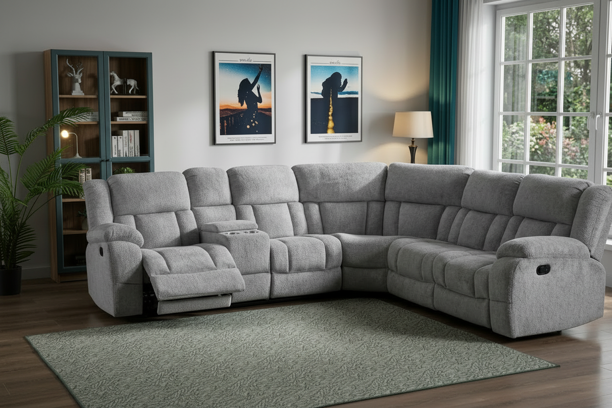 Landis Fabric Sectional-Chenille Grey Fabric